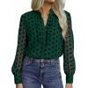 image:imageAstylish Womens Dressy Button Down Polka Dot Tops Trendy V Neck Sheer Mesh Long Sleeve Ruffle Trim Blouse ShirtsEvergreen