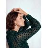 image:imageAstylish Womens Dressy Button Down Polka Dot Tops Trendy V Neck Sheer Mesh Long Sleeve Ruffle Trim Blouse ShirtsEvergreen