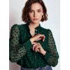 image:imageAstylish Womens Dressy Button Down Polka Dot Tops Trendy V Neck Sheer Mesh Long Sleeve Ruffle Trim Blouse ShirtsEvergreen