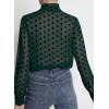 image:imageAstylish Womens Dressy Button Down Polka Dot Tops Trendy V Neck Sheer Mesh Long Sleeve Ruffle Trim Blouse ShirtsEvergreen