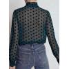 image:imageAstylish Womens Dressy Button Down Polka Dot Tops Trendy V Neck Sheer Mesh Long Sleeve Ruffle Trim Blouse ShirtsReal Teal