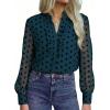 image:imageAstylish Womens Dressy Button Down Polka Dot Tops Trendy V Neck Sheer Mesh Long Sleeve Ruffle Trim Blouse ShirtsReal Teal