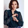 image:imageAstylish Womens Dressy Button Down Polka Dot Tops Trendy V Neck Sheer Mesh Long Sleeve Ruffle Trim Blouse ShirtsReal Teal