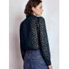 image:imageAstylish Womens Dressy Button Down Polka Dot Tops Trendy V Neck Sheer Mesh Long Sleeve Ruffle Trim Blouse ShirtsReal Teal