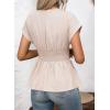 image:imageAstylish Womens Elegant Wrap V Neck Peplum Tops Cap Sleeve Stretchy Ruched Ruffle Dressy Blouses ShirtsApricot