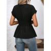 image:imageAstylish Womens Elegant Wrap V Neck Peplum Tops Cap Sleeve Stretchy Ruched Ruffle Dressy Blouses ShirtsBlack