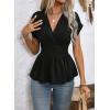 image:imageAstylish Womens Elegant Wrap V Neck Peplum Tops Cap Sleeve Stretchy Ruched Ruffle Dressy Blouses ShirtsBlack