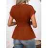 image:imageAstylish Womens Elegant Wrap V Neck Peplum Tops Cap Sleeve Stretchy Ruched Ruffle Dressy Blouses ShirtsCinnamon