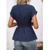 image:imageAstylish Womens Elegant Wrap V Neck Peplum Tops Cap Sleeve Stretchy Ruched Ruffle Dressy Blouses ShirtsDirty Blue