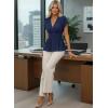 image:imageAstylish Womens Elegant Wrap V Neck Peplum Tops Cap Sleeve Stretchy Ruched Ruffle Dressy Blouses ShirtsDirty Blue