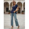 image:imageAstylish Womens Elegant Wrap V Neck Peplum Tops Cap Sleeve Stretchy Ruched Ruffle Dressy Blouses ShirtsDirty Blue