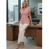 image:imageAstylish Womens Elegant Wrap V Neck Peplum Tops Cap Sleeve Stretchy Ruched Ruffle Dressy Blouses ShirtsFushia