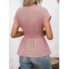 image:imageAstylish Womens Elegant Wrap V Neck Peplum Tops Cap Sleeve Stretchy Ruched Ruffle Dressy Blouses ShirtsFushia