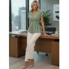image:imageAstylish Womens Elegant Wrap V Neck Peplum Tops Cap Sleeve Stretchy Ruched Ruffle Dressy Blouses ShirtsGrass Green