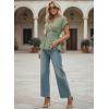 image:imageAstylish Womens Elegant Wrap V Neck Peplum Tops Cap Sleeve Stretchy Ruched Ruffle Dressy Blouses ShirtsGrass Green