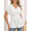 image:imageAstylish Womens Elegant Wrap V Neck Peplum Tops Cap Sleeve Stretchy Ruched Ruffle Dressy Blouses ShirtsWhite