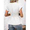 image:imageAstylish Womens Elegant Wrap V Neck Peplum Tops Cap Sleeve Stretchy Ruched Ruffle Dressy Blouses ShirtsWhite