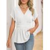 image:imageAstylish Womens Elegant Wrap V Neck Peplum Tops Cap Sleeve Stretchy Ruched Ruffle Dressy Blouses ShirtsWhite