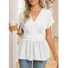 image:imageAstylish Womens Elegant Wrap V Neck Peplum Tops Cap Sleeve Stretchy Ruched Ruffle Dressy Blouses ShirtsWhite
