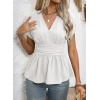 image:imageAstylish Womens Elegant Wrap V Neck Peplum Tops Cap Sleeve Stretchy Ruched Ruffle Dressy Blouses ShirtsWhite