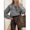 image:imageAstylish Womens Plaid Ruffle Peter Pan Neck Blouse Casual Long Sleeve Gingham Trendy Tops Work Checkered ShirtBlack