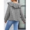 image:imageAstylish Womens Plaid Ruffle Peter Pan Neck Blouse Casual Long Sleeve Gingham Trendy Tops Work Checkered ShirtBlack