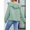 image:imageAstylish Womens Plaid Ruffle Peter Pan Neck Blouse Casual Long Sleeve Gingham Trendy Tops Work Checkered ShirtBlackish Green