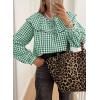 image:imageAstylish Womens Plaid Ruffle Peter Pan Neck Blouse Casual Long Sleeve Gingham Trendy Tops Work Checkered ShirtBlackish Green