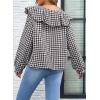 image:imageAstylish Womens Plaid Ruffle Peter Pan Neck Blouse Casual Long Sleeve Gingham Trendy Tops Work Checkered ShirtCoffee