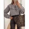 image:imageAstylish Womens Plaid Ruffle Peter Pan Neck Blouse Casual Long Sleeve Gingham Trendy Tops Work Checkered ShirtCoffee
