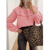 image:imageAstylish Womens Plaid Ruffle Peter Pan Neck Blouse Casual Long Sleeve Gingham Trendy Tops Work Checkered ShirtFiery Red