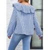 image:imageAstylish Womens Plaid Ruffle Peter Pan Neck Blouse Casual Long Sleeve Gingham Trendy Tops Work Checkered ShirtNavy Blue