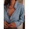 image:imageAstylish Womens Ruffle V Neck Button Down Denim Shirt Casual Long Sleeve Trendy Chambray Jean Tops WorkBeau Blue