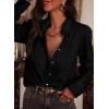 image:imageAstylish Womens Ruffle V Neck Button Down Denim Shirt Casual Long Sleeve Trendy Chambray Jean Tops WorkBlack