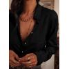 image:imageAstylish Womens Ruffle V Neck Button Down Denim Shirt Casual Long Sleeve Trendy Chambray Jean Tops WorkBlack