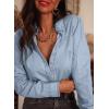 image:imageAstylish Womens Ruffle V Neck Button Down Denim Shirt Casual Long Sleeve Trendy Chambray Jean Tops WorkMyosotis