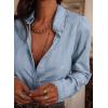 image:imageAstylish Womens Ruffle V Neck Button Down Denim Shirt Casual Long Sleeve Trendy Chambray Jean Tops WorkMyosotis