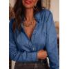image:imageAstylish Womens Ruffle V Neck Button Down Denim Shirt Casual Long Sleeve Trendy Chambray Jean Tops WorkSail Blue