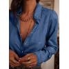 image:imageAstylish Womens Ruffle V Neck Button Down Denim Shirt Casual Long Sleeve Trendy Chambray Jean Tops WorkSail Blue