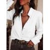 image:imageAstylish Womens Ruffle V Neck Button Down Denim Shirt Casual Long Sleeve Trendy Chambray Jean Tops WorkWhite