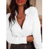 image:imageAstylish Womens Ruffle V Neck Button Down Denim Shirt Casual Long Sleeve Trendy Chambray Jean Tops WorkWhite