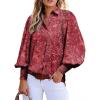 image:imageAstylish Women Loose VNeck Shirts Paisley Print Lantern Sleeve Blouse Boho TopsZa Dark Red
