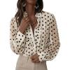 image:imageAstylish Womens Dressy Button Down Polka Dot Tops Trendy V Neck Sheer Mesh Long Sleeve Ruffle Trim Blouse ShirtsBeige