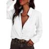 image:imageAstylish Womens Ruffle V Neck Button Down Denim Shirt Casual Long Sleeve Trendy Chambray Jean Tops WorkWhite
