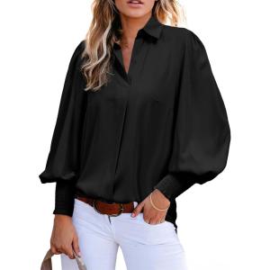 image:imageAstylish Women Loose VNeck Shirts Paisley Print Lantern Sleeve Blouse Boho TopsZs Black