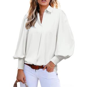 image:imageAstylish Women Loose VNeck Shirts Paisley Print Lantern Sleeve Blouse Boho TopsZs White
