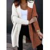 image:imageAstylish Women 2026 Fall Outfits Open Front Long Sleeve Hooded Knit Cardigan Sweaters Color Block Outwear CoatsBrown
