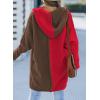 image:imageAstylish Women 2026 Fall Outfits Open Front Long Sleeve Hooded Knit Cardigan Sweaters Color Block Outwear CoatsZ Racing Red