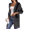 image:imageAstylish Women Open Front Long Sleeve Cardigan Casual Knit Sweaters Color Block Fall Outfits with PocketsZ Black Gray