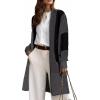image:imageAstylish Women Open Front Long Sleeve Cardigan Casual Knit Sweaters Color Block Fall Outfits with PocketsZ Black Gray